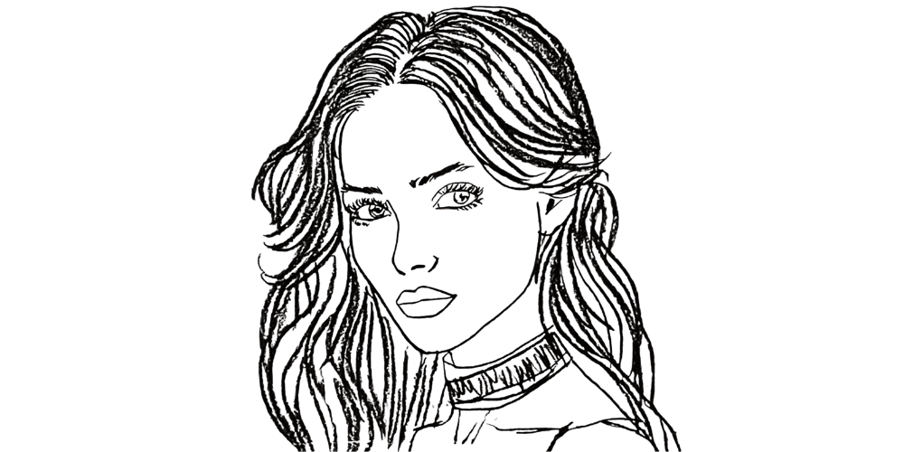 Line art of a woman looking down, symbolizing contemplation and self-protection