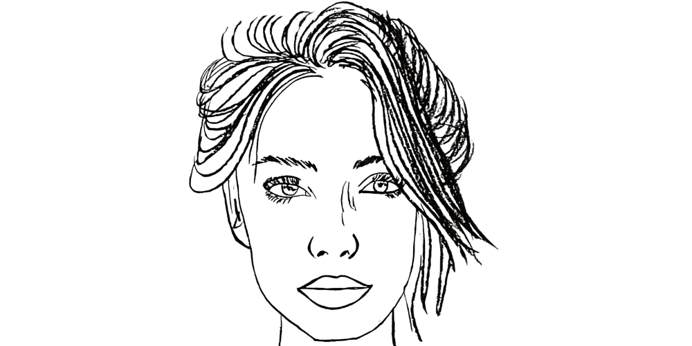 Hand-drawn front portrait of a woman with an intense gaze, symbolizing strength and self-assurance