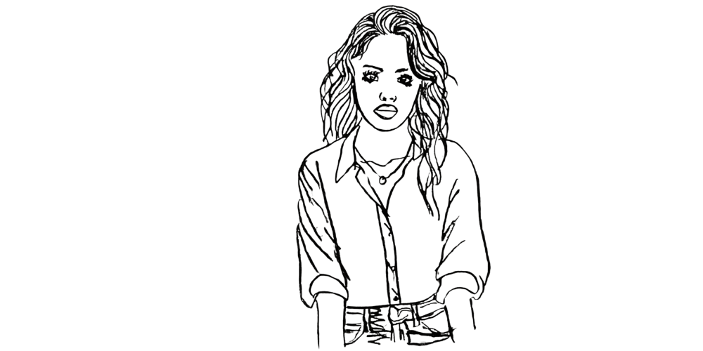 Hand-drawn full-body illustration of a woman standing with confidence, representing emotional release