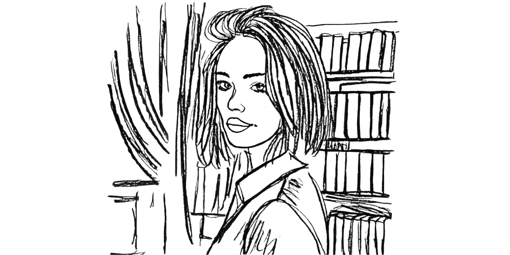 Woman standing among bookshelves, symbolizing wisdom in setting limits