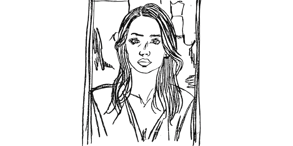 Front-facing thoughtful woman — choosing clarity over attachment drawing