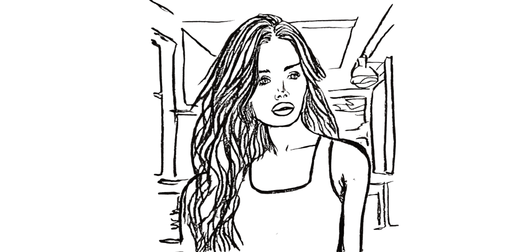 Line drawing of a woman standing with long hair – stepping out of survival mode