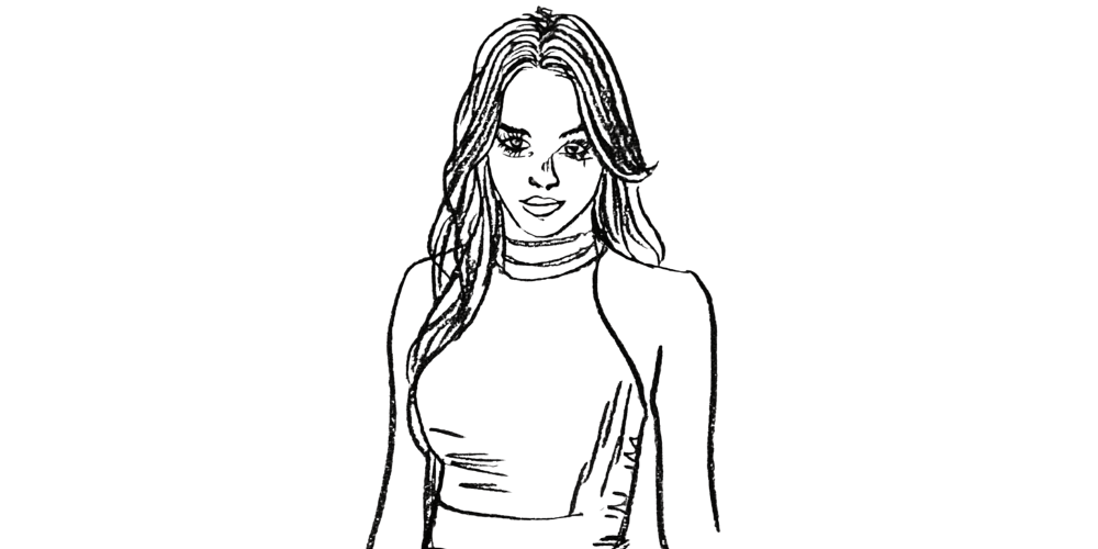 Black and white drawing of a woman standing confidently – living fully