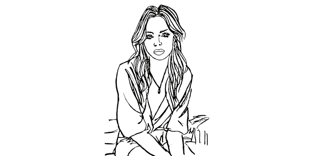 Hand-drawn sketch of a calm woman sitting cross-legged, symbolizing inner peace and authenticity