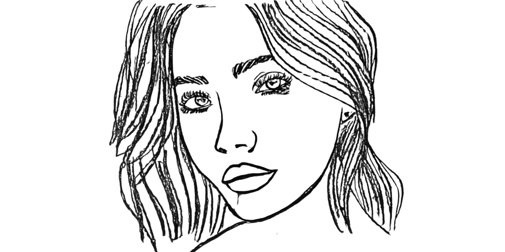 Drawing of a close-up female portrait, reflecting self-awareness and inner strength