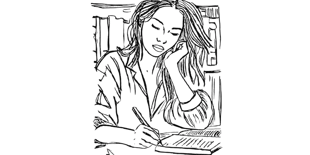 Drawing of a woman writing in her journal, symbolizing inner anchors