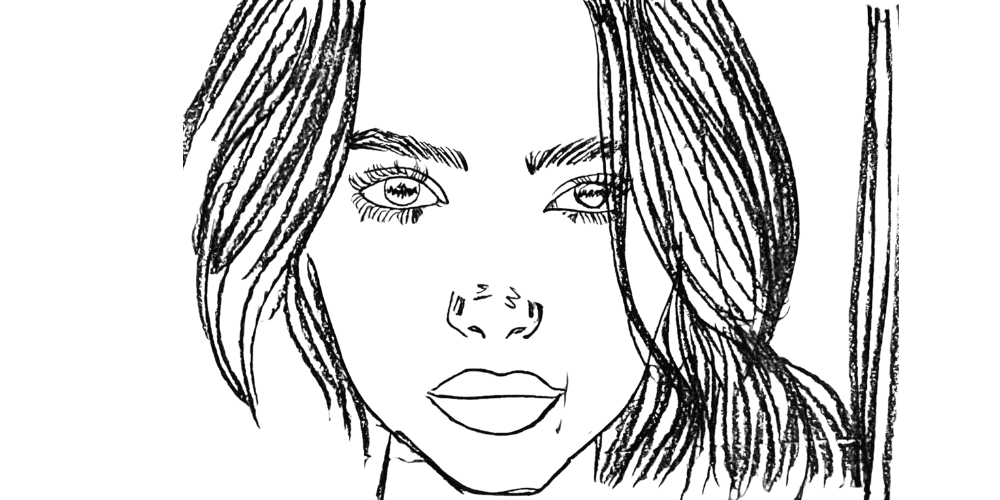 Hand-drawn portrait of a woman looking forward, symbolizing quiet self-reflection