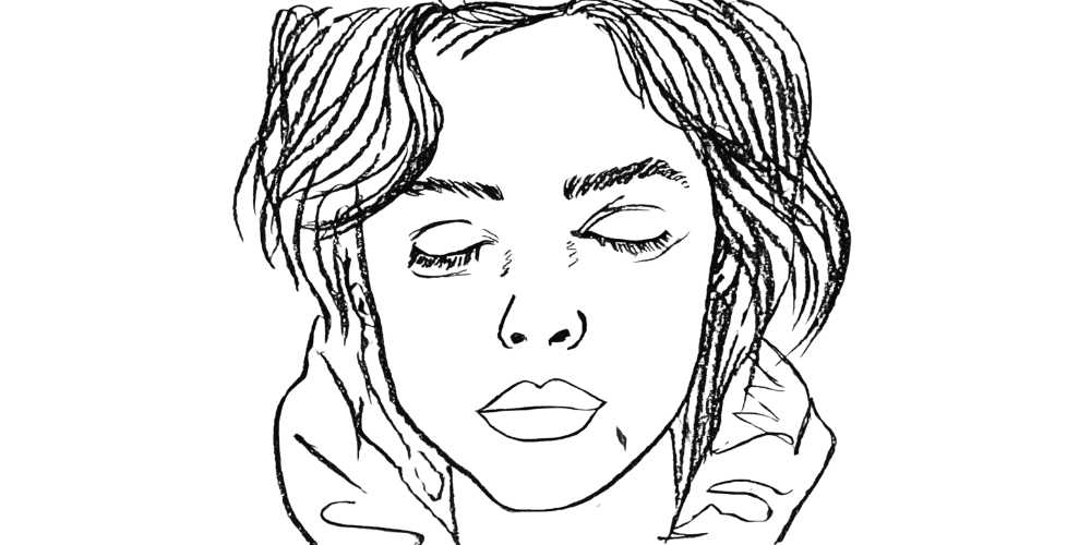 Sketch of a woman with closed eyes, embodying inner calm and self-trust