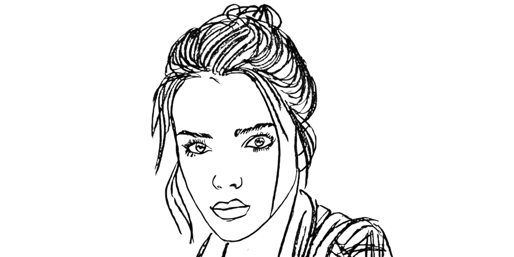 Hand-drawn portrait of a woman gazing with openness