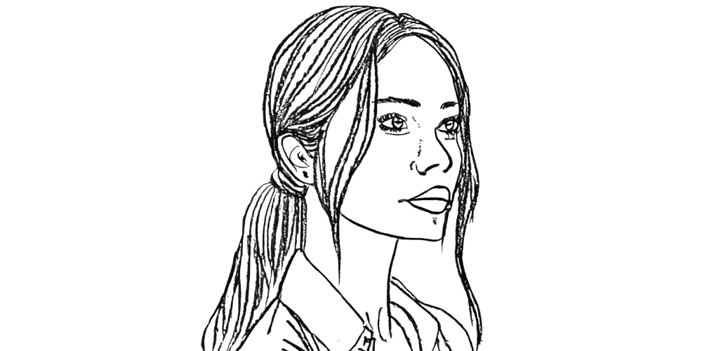 Gentle sketch of a woman with tied hair, representing self-respect through inner dialogue