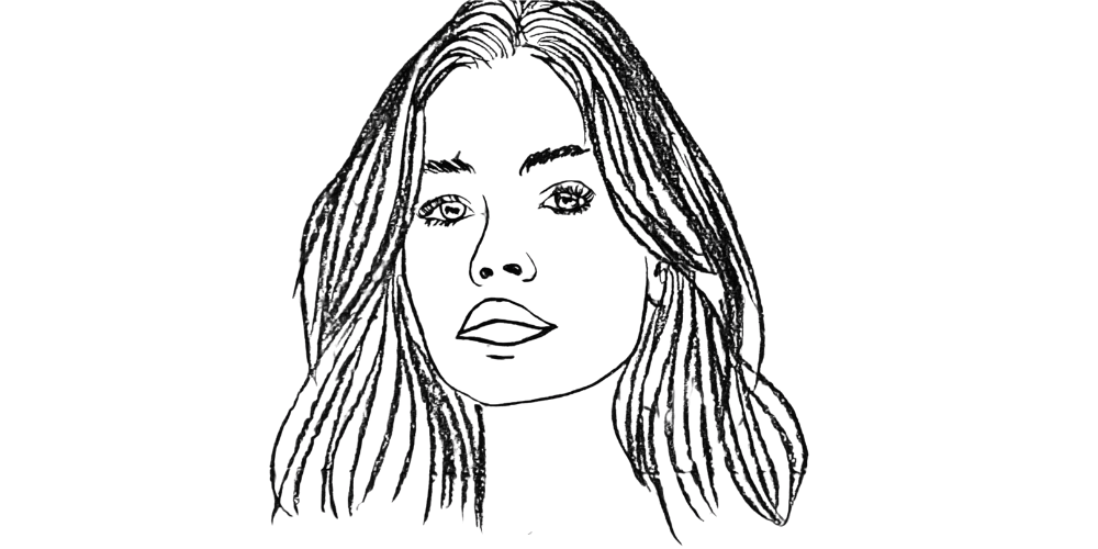 Portrait sketch of a woman facing forward, symbolizing mindful self-talk