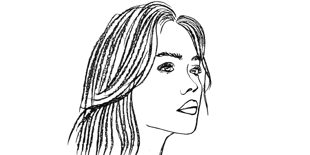 Side profile sketch of a woman with loose hair, symbol of dignity in self-talk