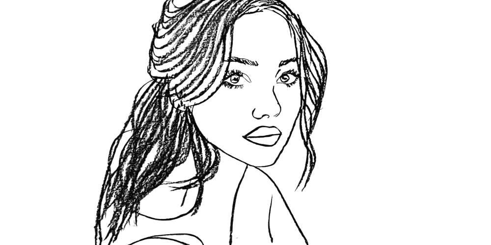 Hand-drawn portrait of a thoughtful woman, representing practices of gentle self-talk