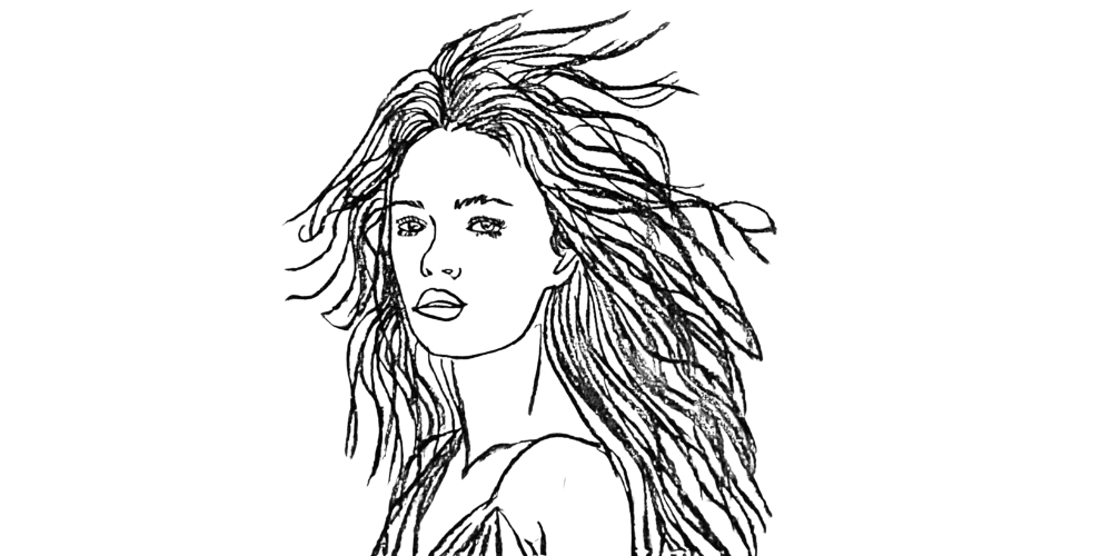 Woman with wind in her hair, symbol of free self-expression