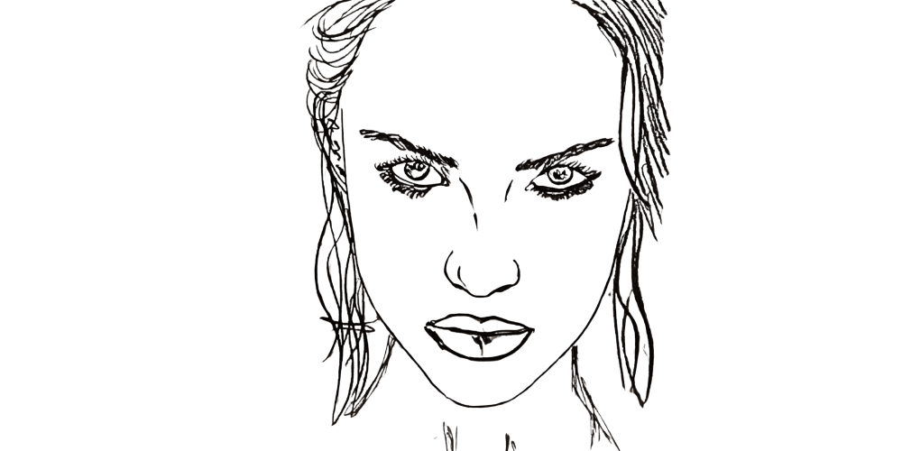 Beliefs turning into embodiment – line art of a focused face