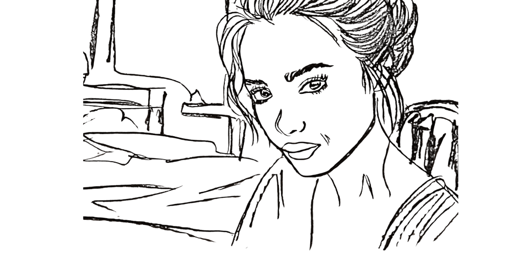 Drawing of a woman pausing quietly, reflecting authenticity in small moments