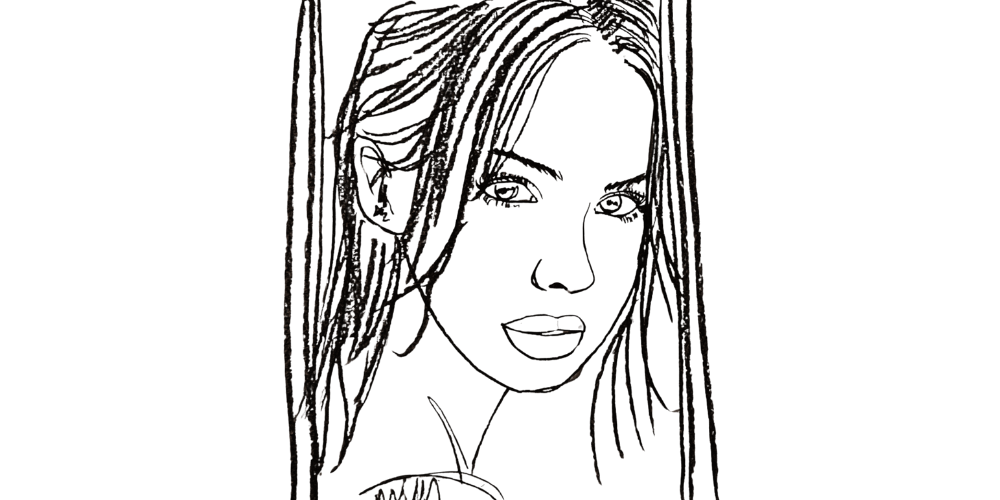 Sketch of a woman looking with honesty, symbolizing authentic small actions