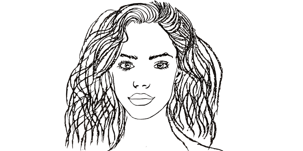 Line drawing of a woman with natural expression, representing realness