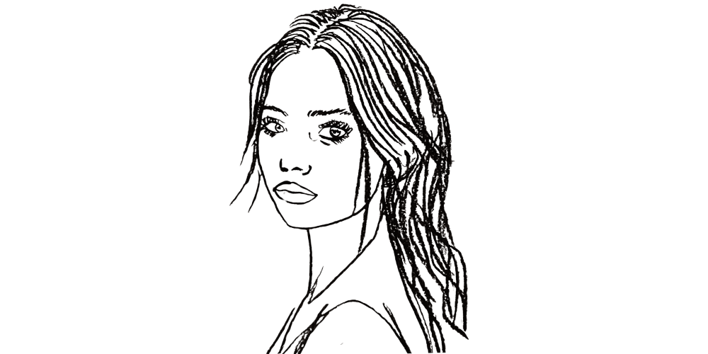 Sketch of a reflective woman, symbolizing journaling and inner authenticity