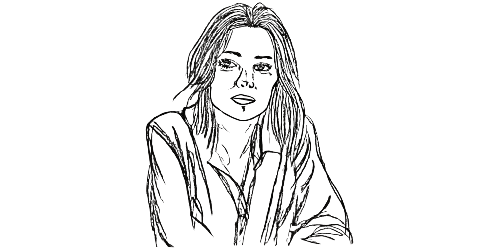 Hand-drawn sketch of a woman sitting in calm reflection