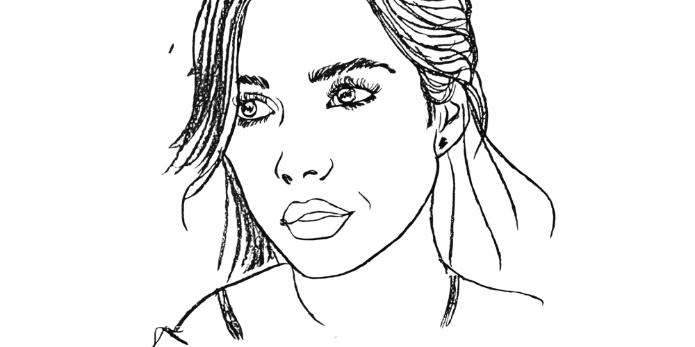 Line art close-up of a woman’s face, symbolizing reflection on acceptance