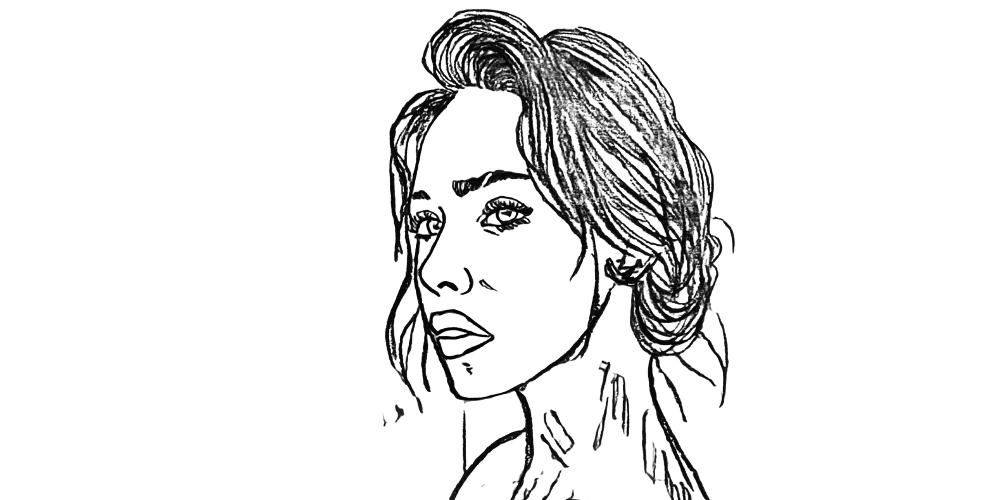 Hand-drawn portrait of a reflective woman — living present, not perfect