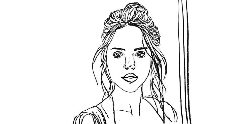 Line art of a calm woman — letting imperfection teach presence