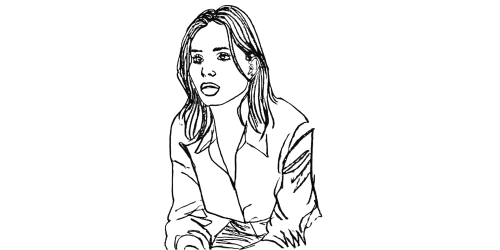 Line drawing of woman seated, choosing herself daily — becoming is a choice I’ll keep making