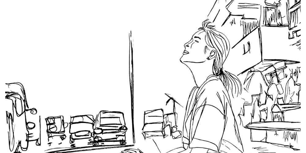 Drawing of balanced figure — softness as strength