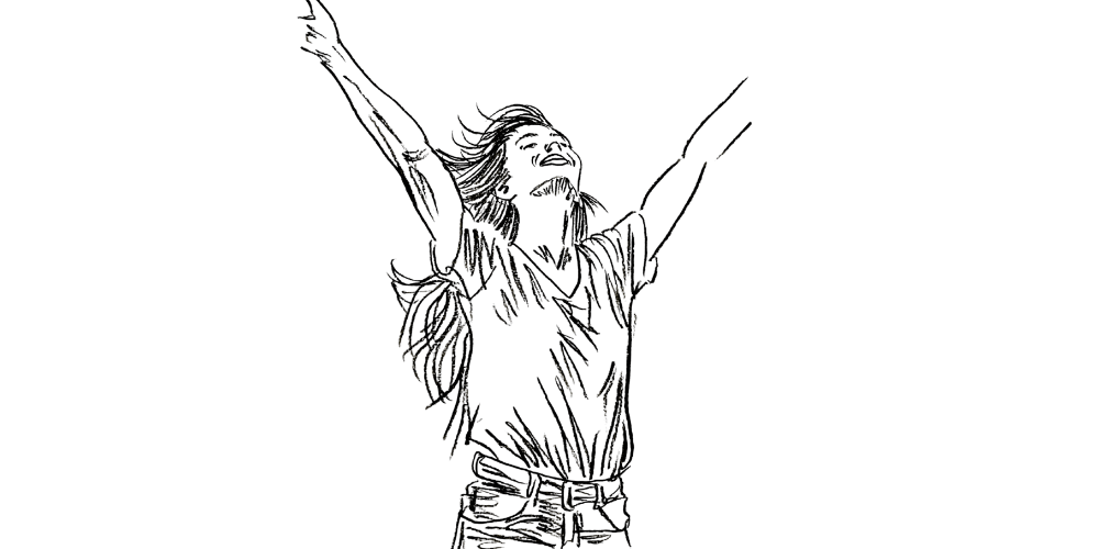 Line art — person journaling under soft light, open pages