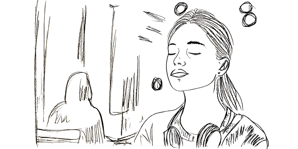 Line art — person holding a gentle boundary around themselves