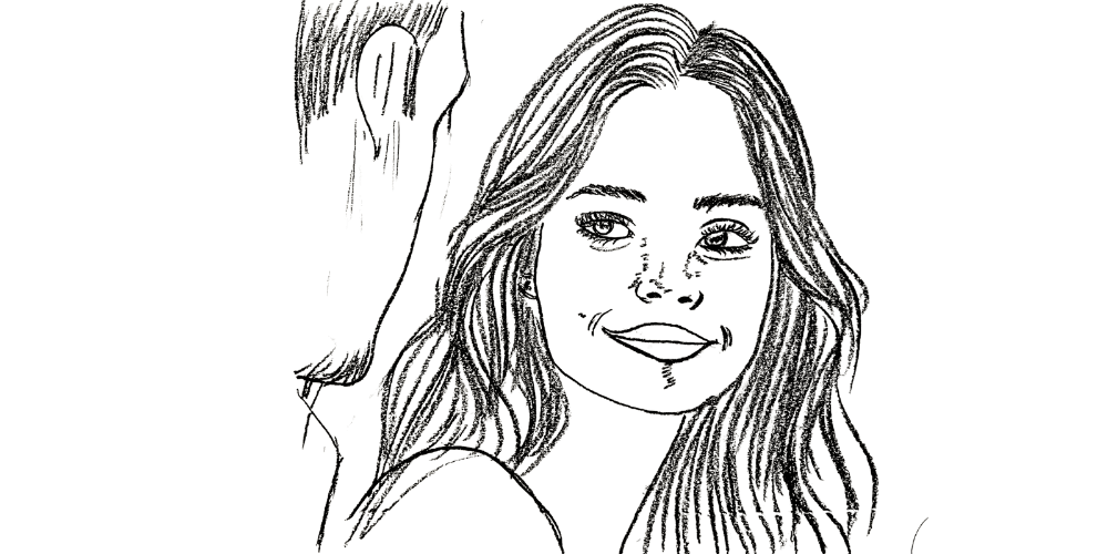 Line art — woman looking ahead with soft confidence