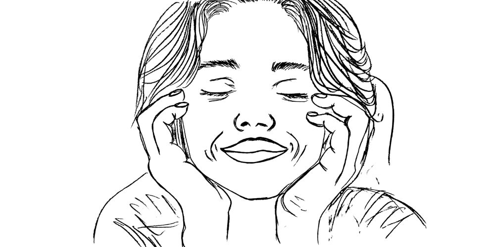 Line art — woman resting her head gently in her hands