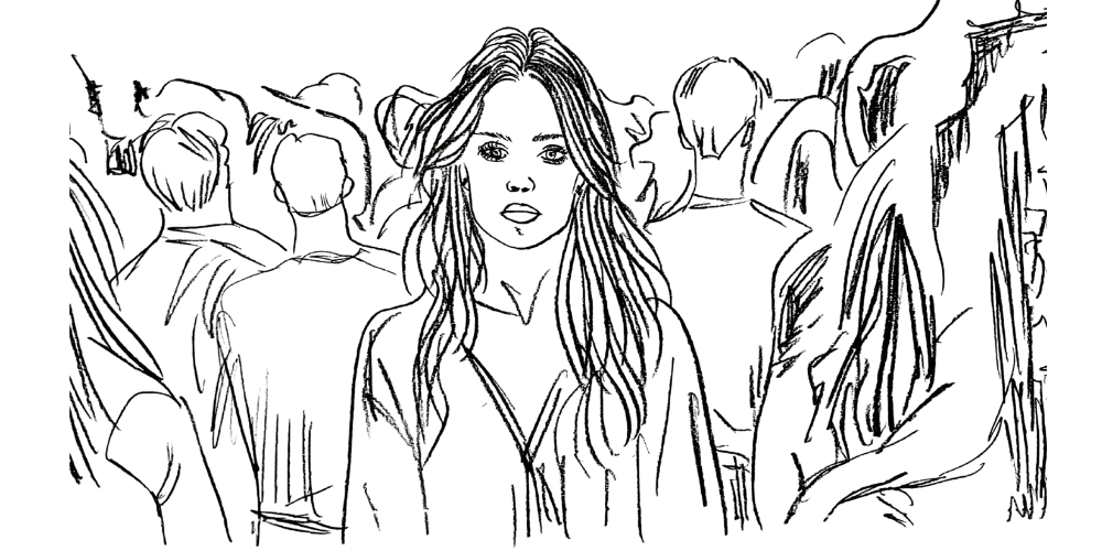 Line art — person planting feet firmly, breath as anchor