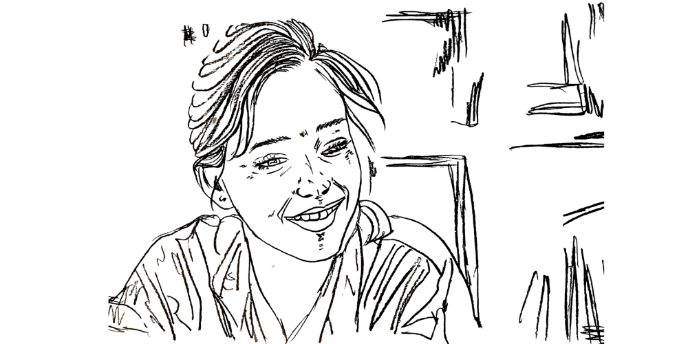 Line art — person listening calmly, with a gentle aura around them