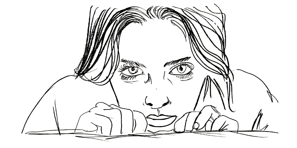 Line art — person removing a smiling mask to reveal calm authenticity