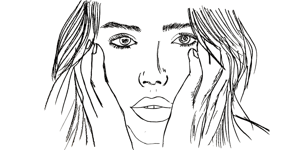 Line art — person walking forward with an open heart, leaving masks behind