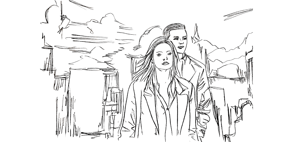 Line art — person standing within a soft glowing circle, representing healthy emotional boundaries