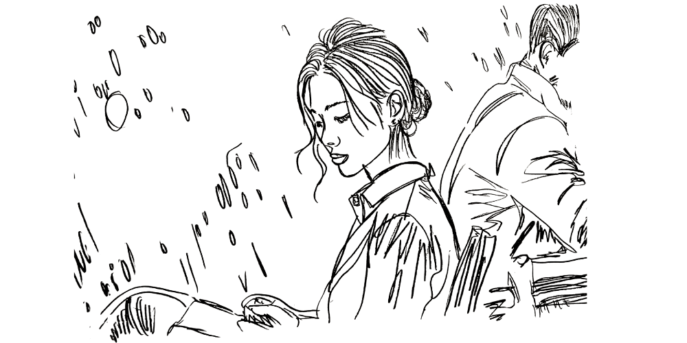 Line art — person with open hands surrounded by gentle light, showing balance in giving and receiving