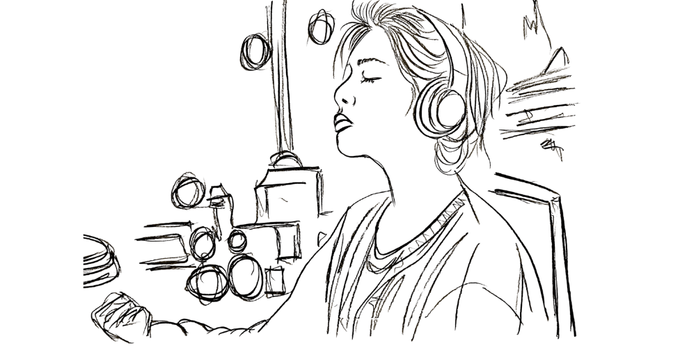 Line art — person placing one hand on their heart and one hand forward, symbolizing loving limits