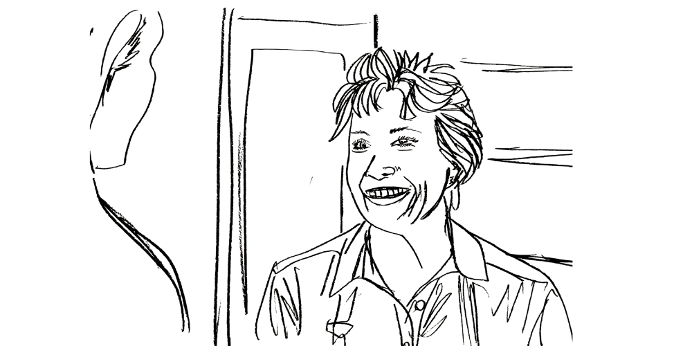 Line art — older adult smiling softly, radiating quiet presence and inner power