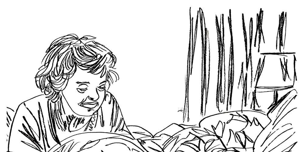 Line art — child quietly reading by a window, absorbed in the power of presence