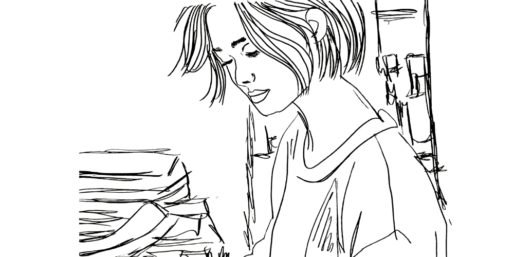 Wholeness is not neat — it’s true. Line art of a woman surrounded by flowing lines symbolizing inner movement (Mibosma).