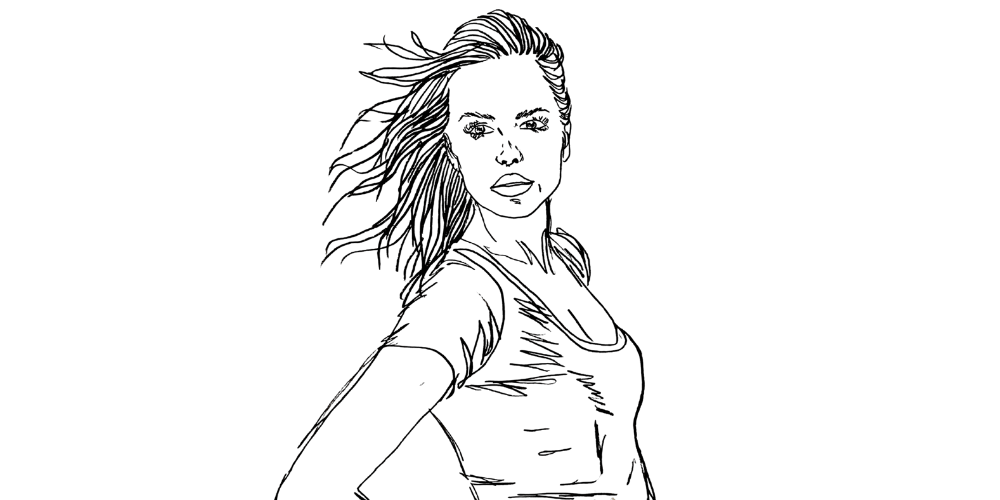 A woman standing in the wind with open posture — symbol of ongoing healing and strength (Mibosma).