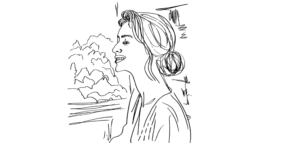 Trusting life doesn’t mean controlling it — woman smiling peacefully on a balcony, open to uncertainty and surrender (Mibosma).