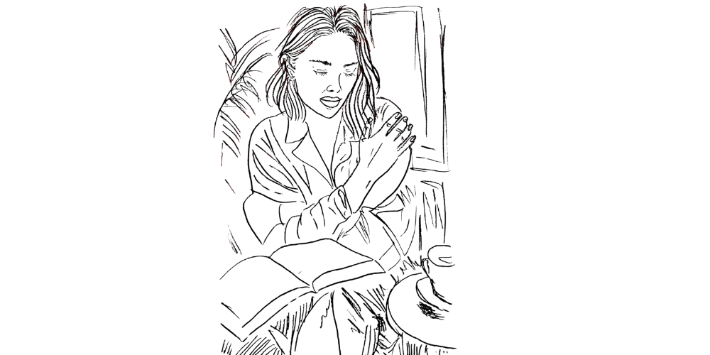 Gentle confidence — woman sitting softly by the window, self-assured in stillness (Mibosma).