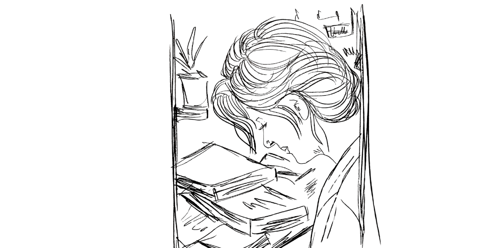 Learning to trust the unfolding — woman writing gently, practicing calm awareness (Mibosma).