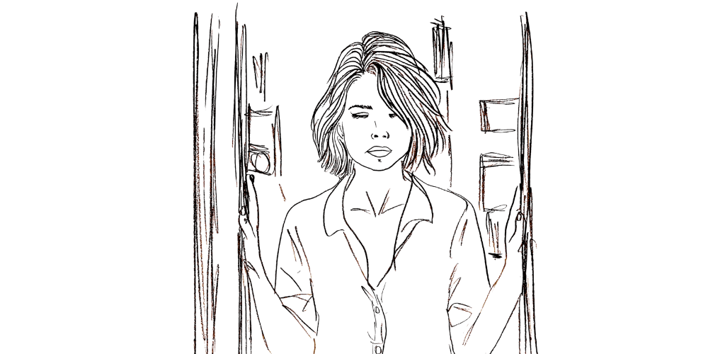 Gratitude holds the whole picture — woman in a doorway, acknowledging both shadow and warmth (Mibosma).