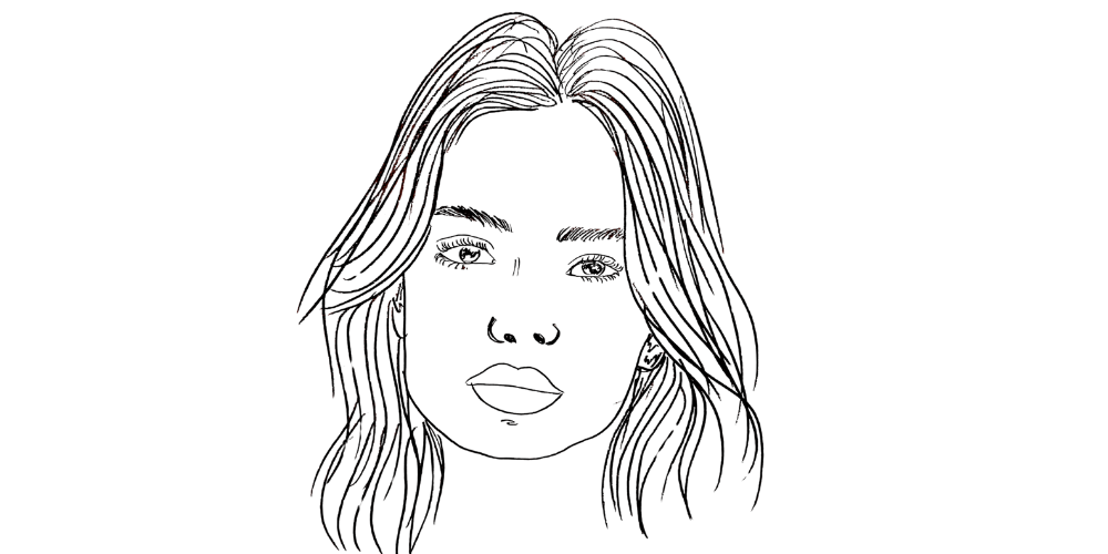 Soft moment of writing gratitude — woman holding pen with calm acceptance (Mibosma illustration)