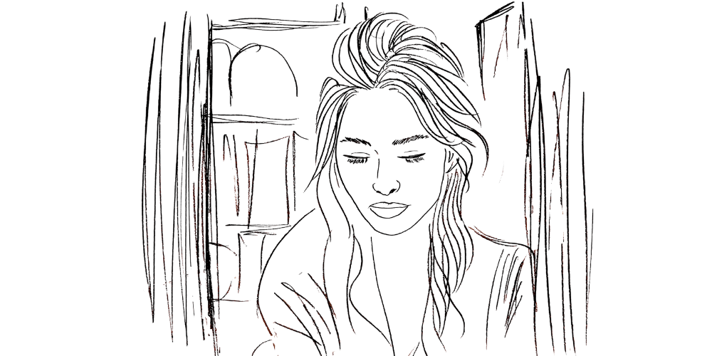 Reflective woman at window — holding both gratitude and desire with calm acceptance (Mibosma illustration)